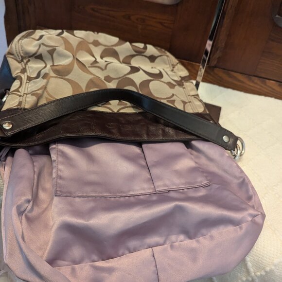 COACH SIGNATURE C ZOE BROWN LEATHER & JACQUARD Y2K HOBO F14709 SHOULDER HANDBAG - Picture 14 of 14